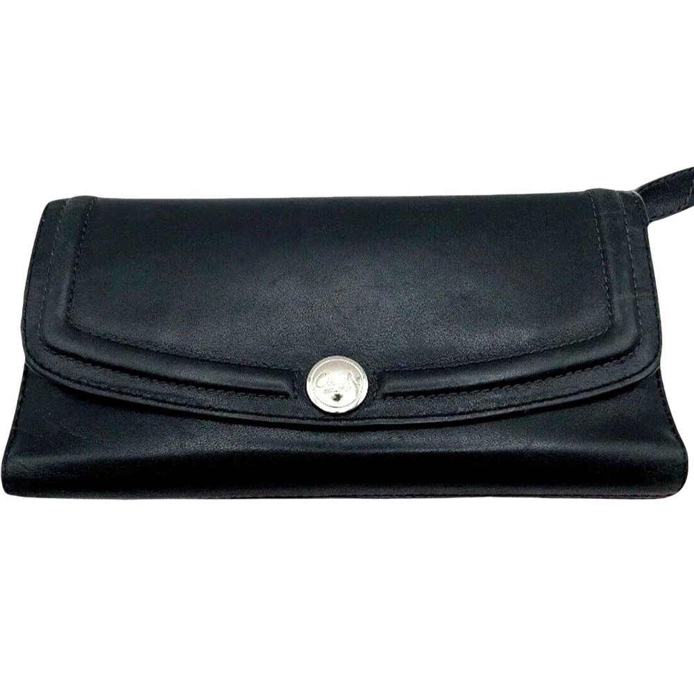 Vtg Coach Black Glove Tanned Leather Checkbook Wallet Snap Continental Organizer